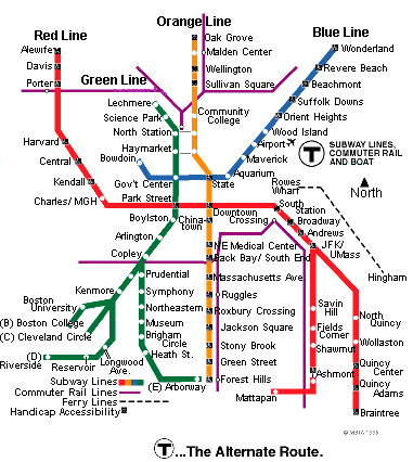 A map of the Boston T